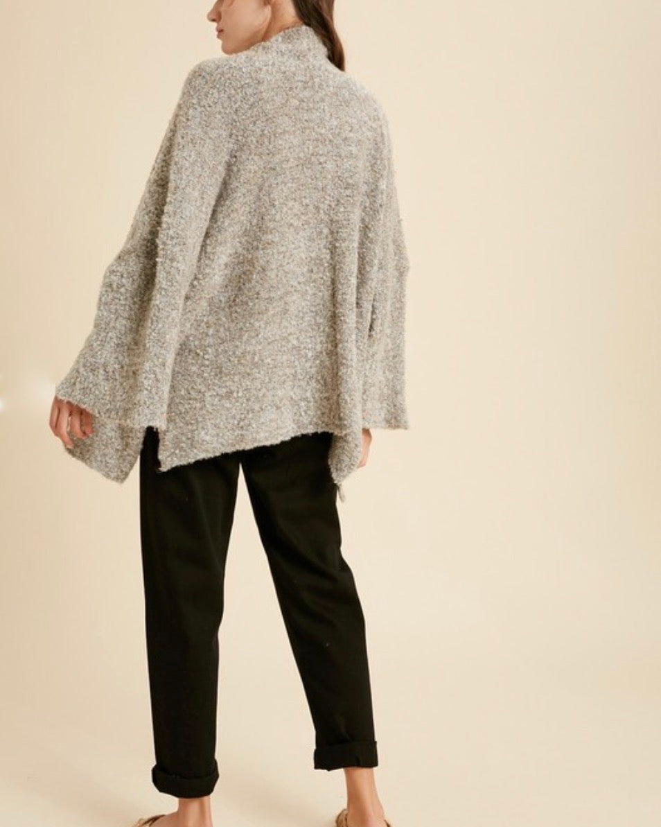 Fuzzy Open Front Kimono Knit Cardigan in Taupe Combo