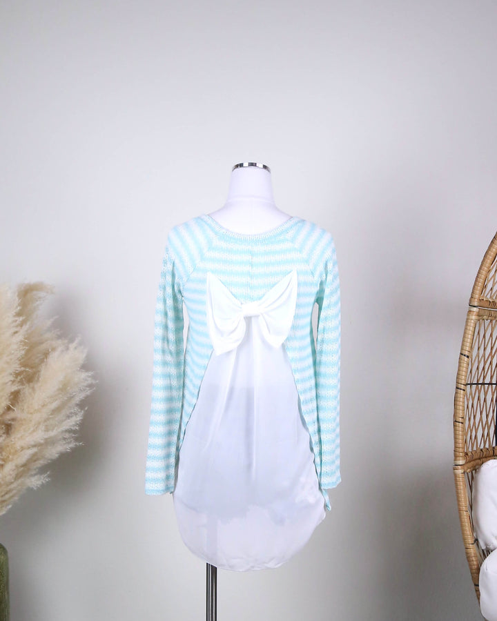 Final Sale - Snowed In Sheer Bow Back Sweater Tunic in Mint