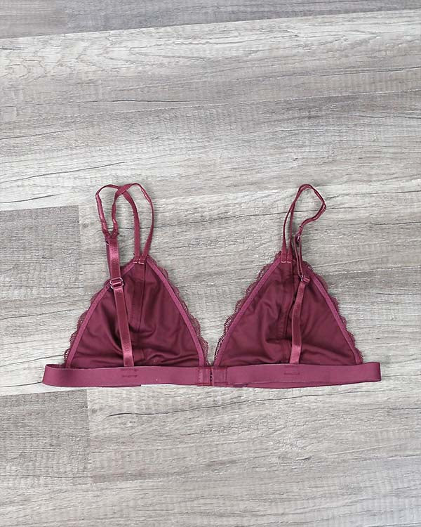 Burgundy Triangle Floral Lace Bralette