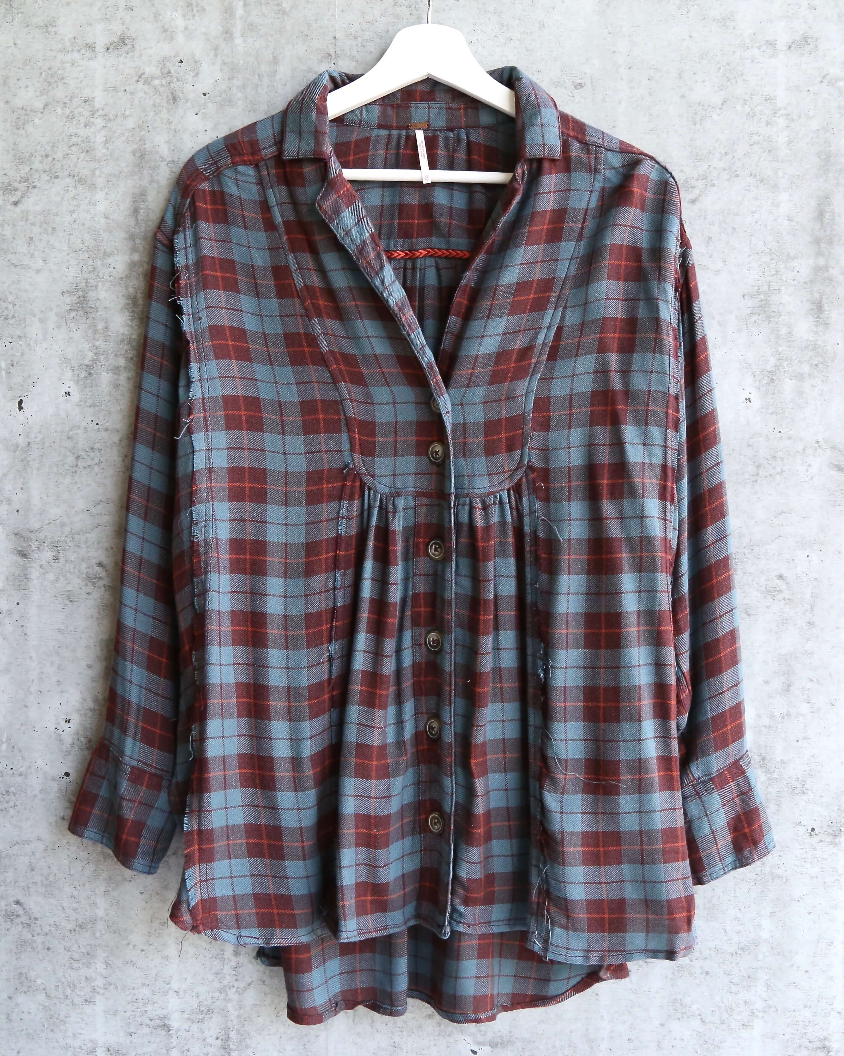 Free People - All About The Feels Plaid Button Down Top - Aubergine ...