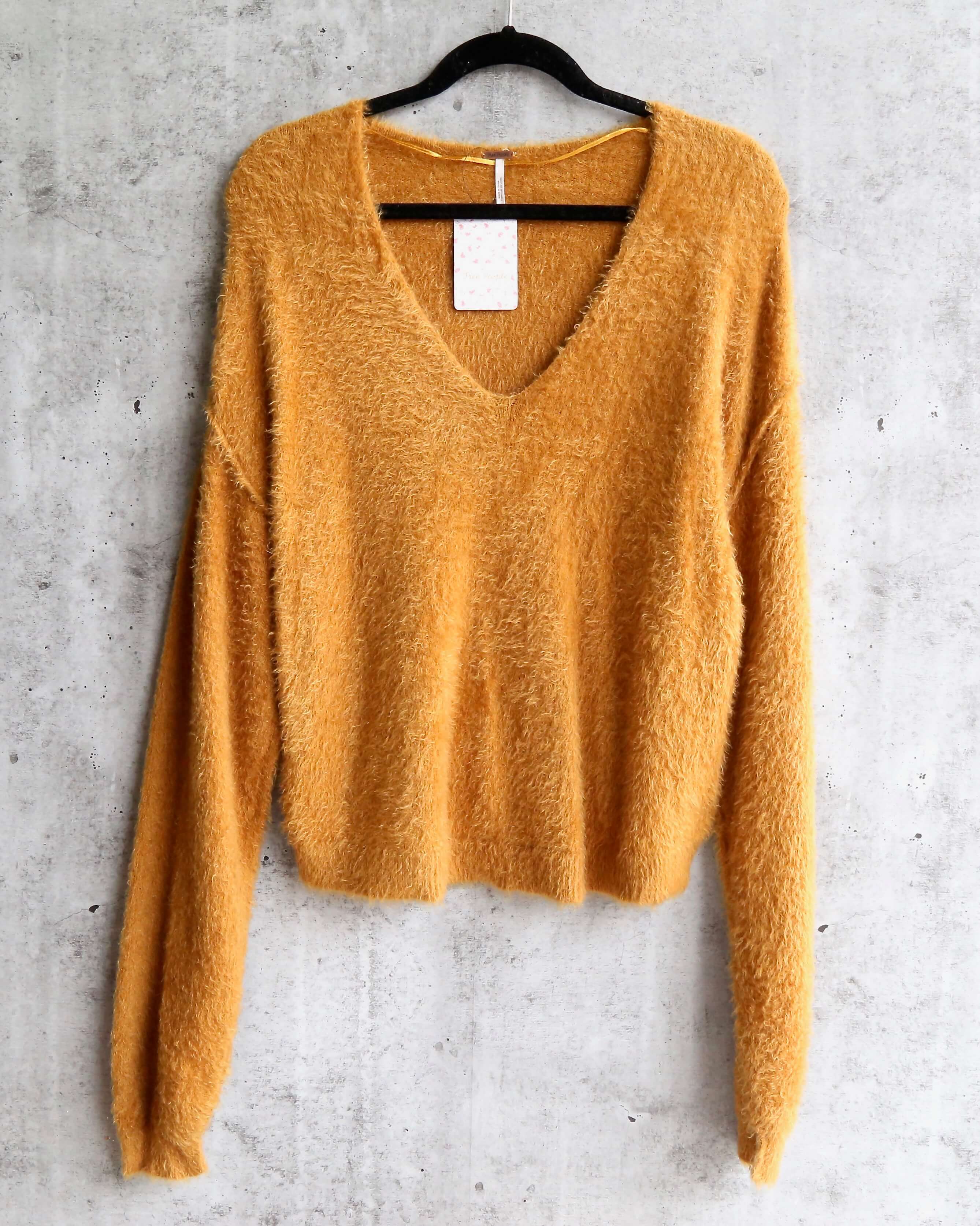 Free People - Princess V Neck Fuzzy Sweater - Gold – Shop Hearts