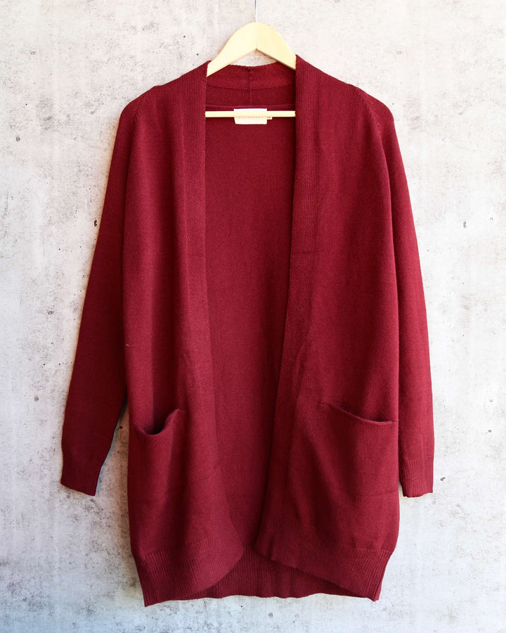 Dreamers - Cozy Open Cardigan in Burgundy