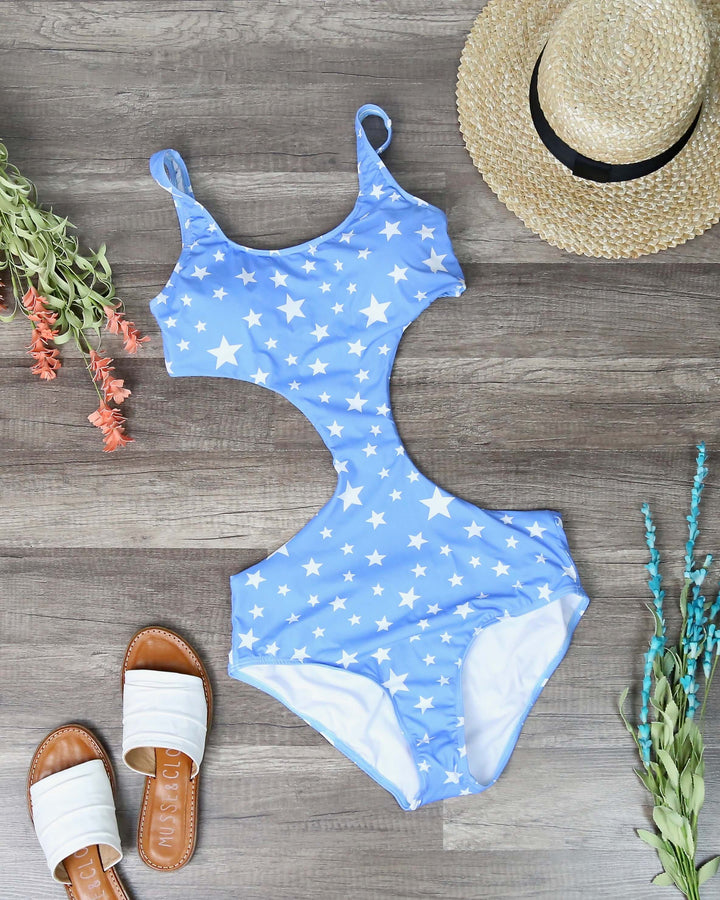 Seeing Stars - Front Knot One Piece Bikini - Blue