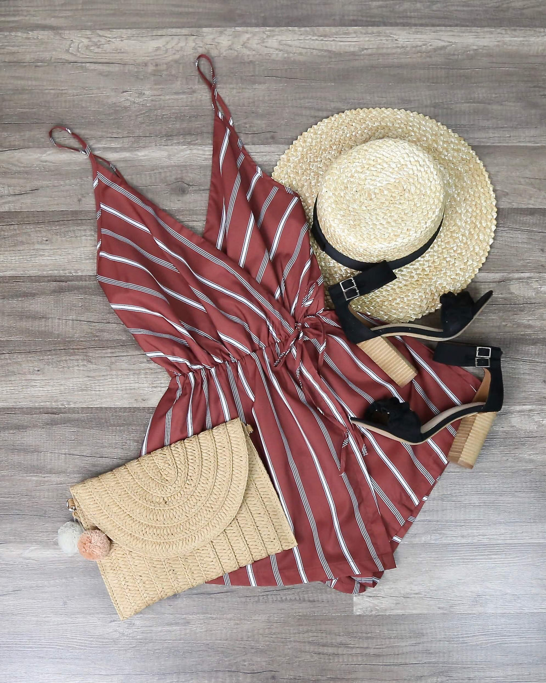 Reverse - Natalie Romper in Dusty Pink/Stripe