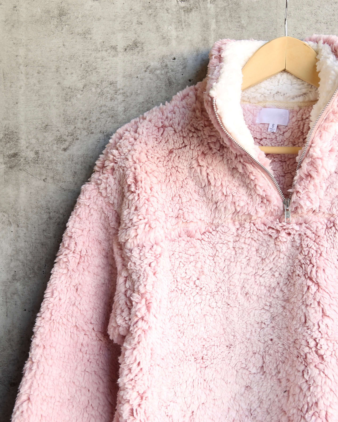 Two Tone Sherpa Half-Zip Pullover - Blush