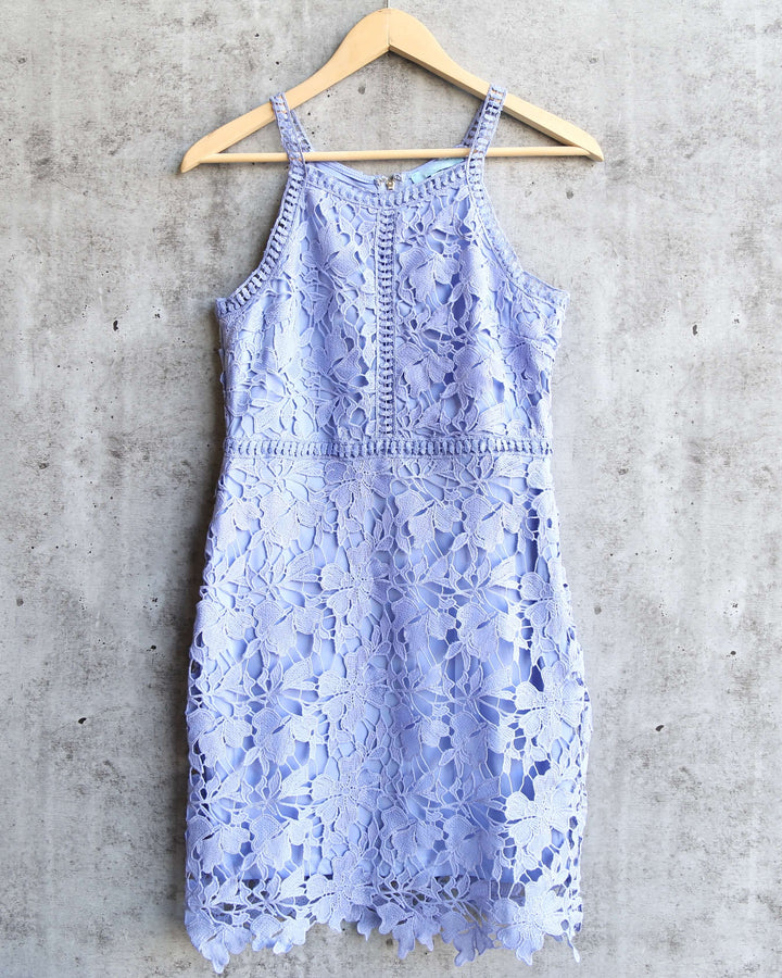 Ashlyn Sleeveless Lace Bodycon Dress in Ice Blue