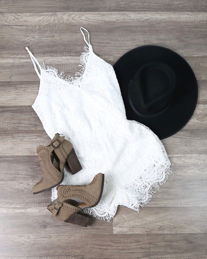 Final Sale - Bat Your Lashes Boho Romper in Ivory