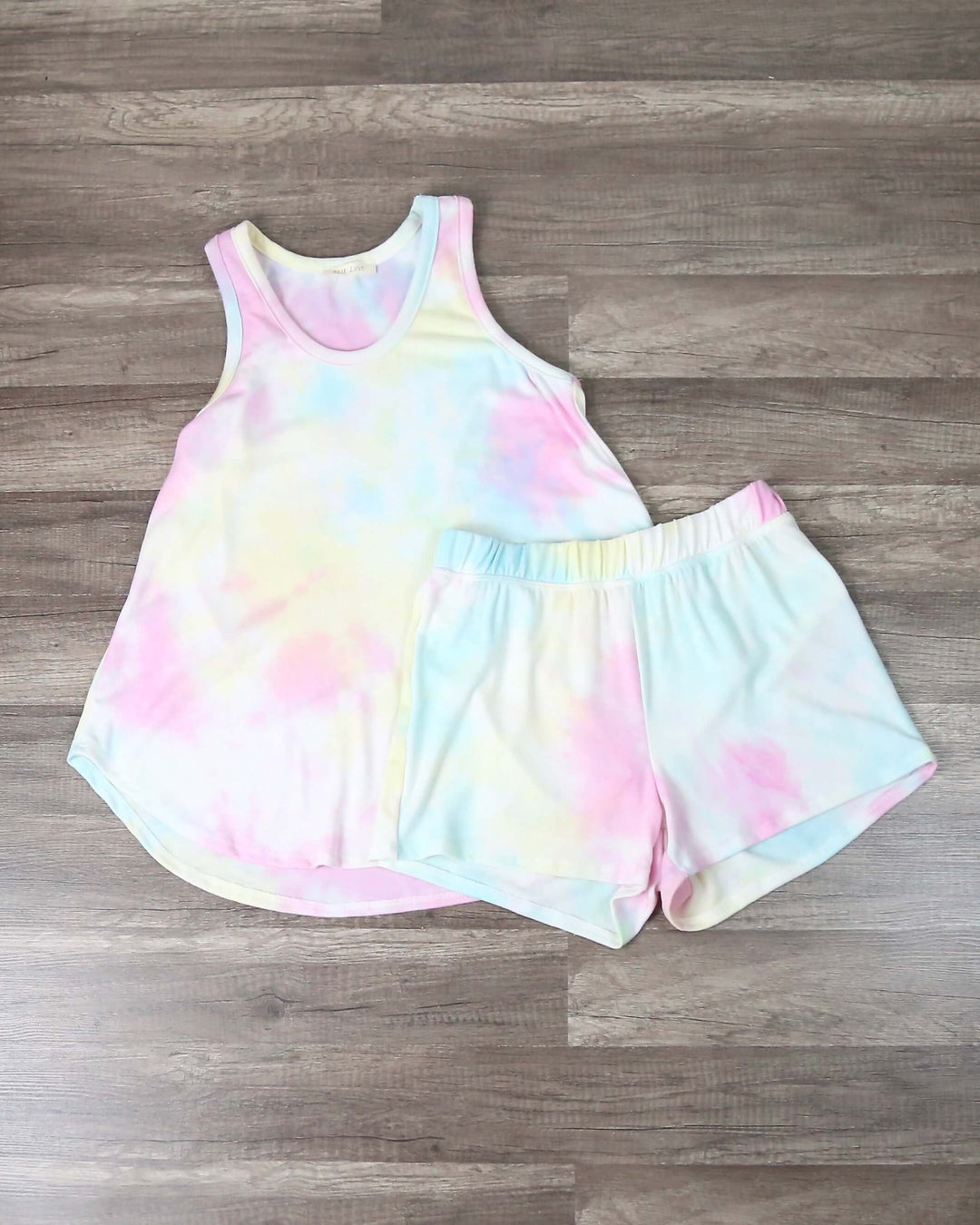 Tie Dye Sleeveless Tank Lounge Set in Pink/Light Mint