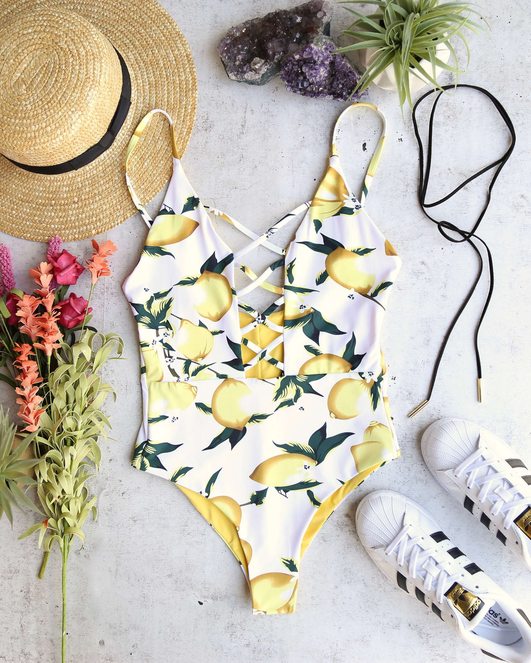 Seamless Caged Front One Piece Swimsuit - Yellow Lemonade