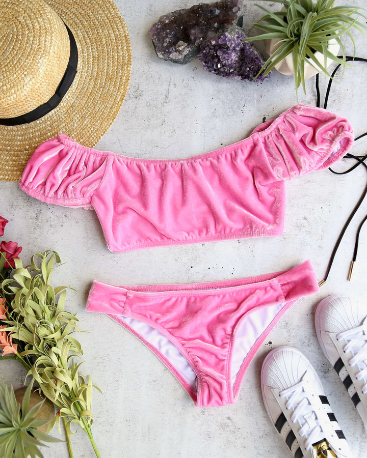 Motel - Fabienne Velvet Bikini Separates in Candy Pink