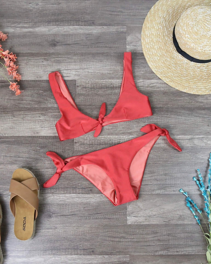 Final Sale - Minkpink - Coral Reef Tie Front Reversible Bikini Separates