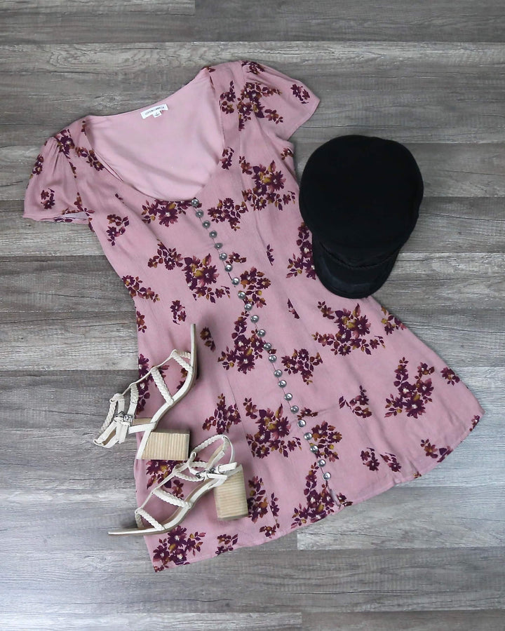 The Only One Floral Princess Seam Button Down Dress - Dusty Pink