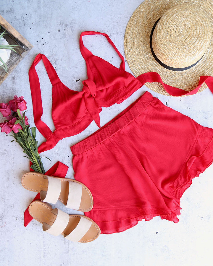 Final Sale - Reverse - Layla Linen Two Piece Set in Red