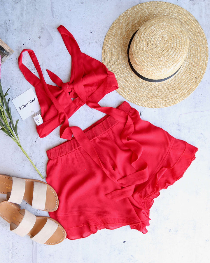 Final Sale - Reverse - Layla Linen Two Piece Set in Red