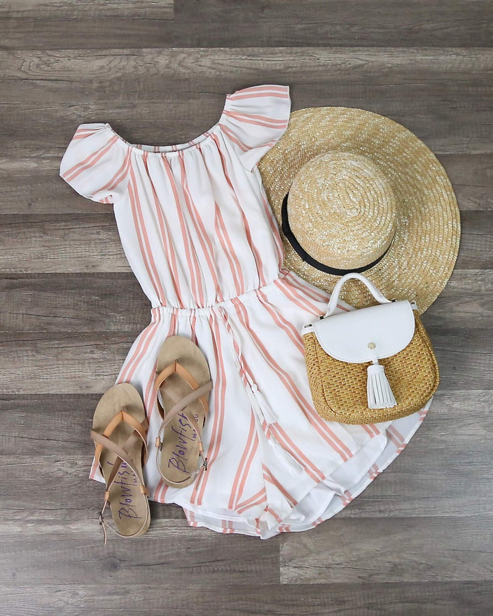 Reverse - Striped Off The Shoulder Romper