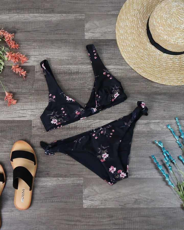 Final Sale - MINKPINK - Jasmine Tie Side Bikini Separates in Black/Multi