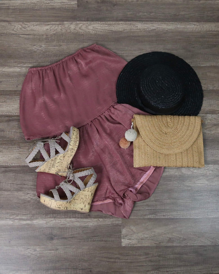 Reverse - Your Type Silky Strapless Romper in Mauve