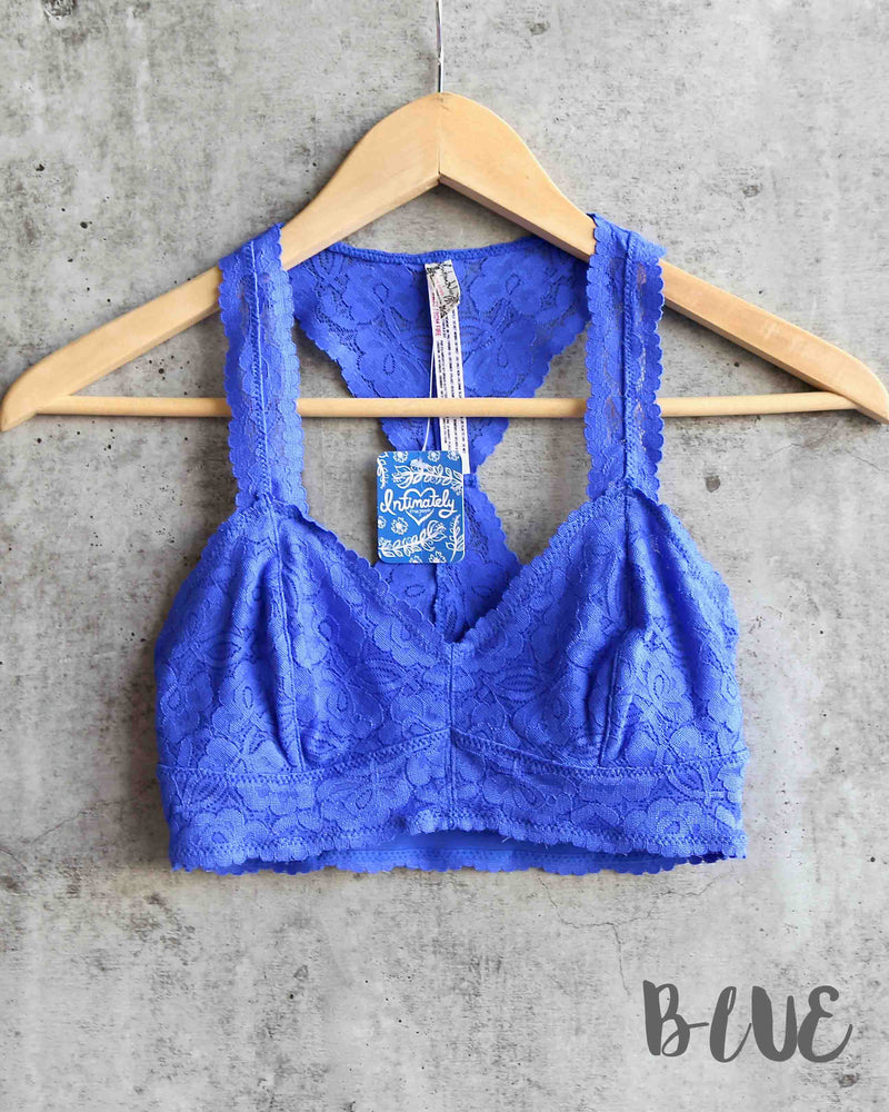FREE PEOPLE INTIMATELY Galloon Lace Racerback Bralette Navy Blue Size XS  NEW £9.99 - PicClick UK