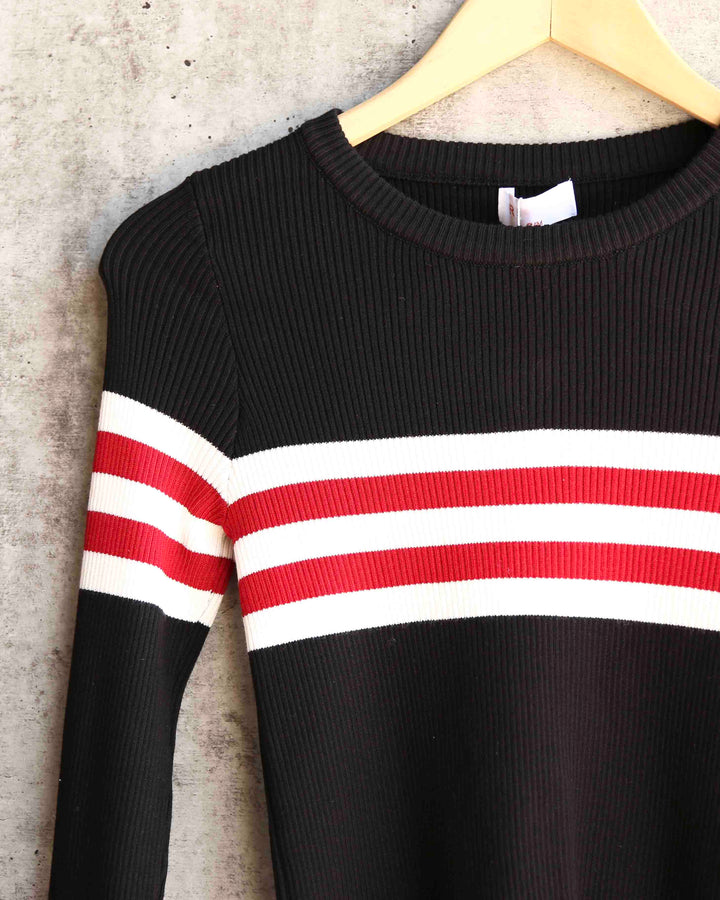 Easy Does It Stripe Knit Ribbed Sweater in Black