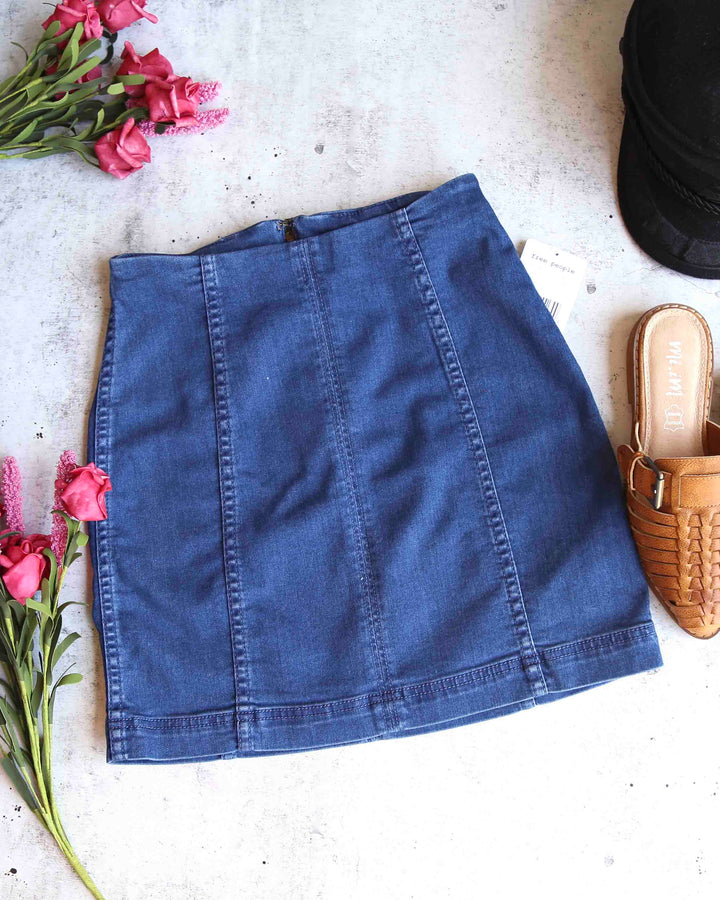 Free People - Modern Femme Novelty Mini Denim Skirt in Nautilus Blue (Dark)