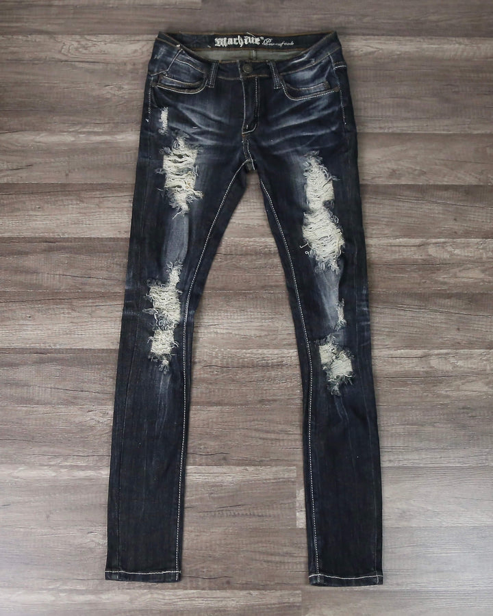 Distressed Skinny Jeans in Dark Denim