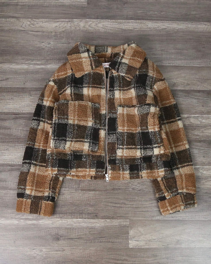 Vintage Plaid Cropped Sherpa Jacket