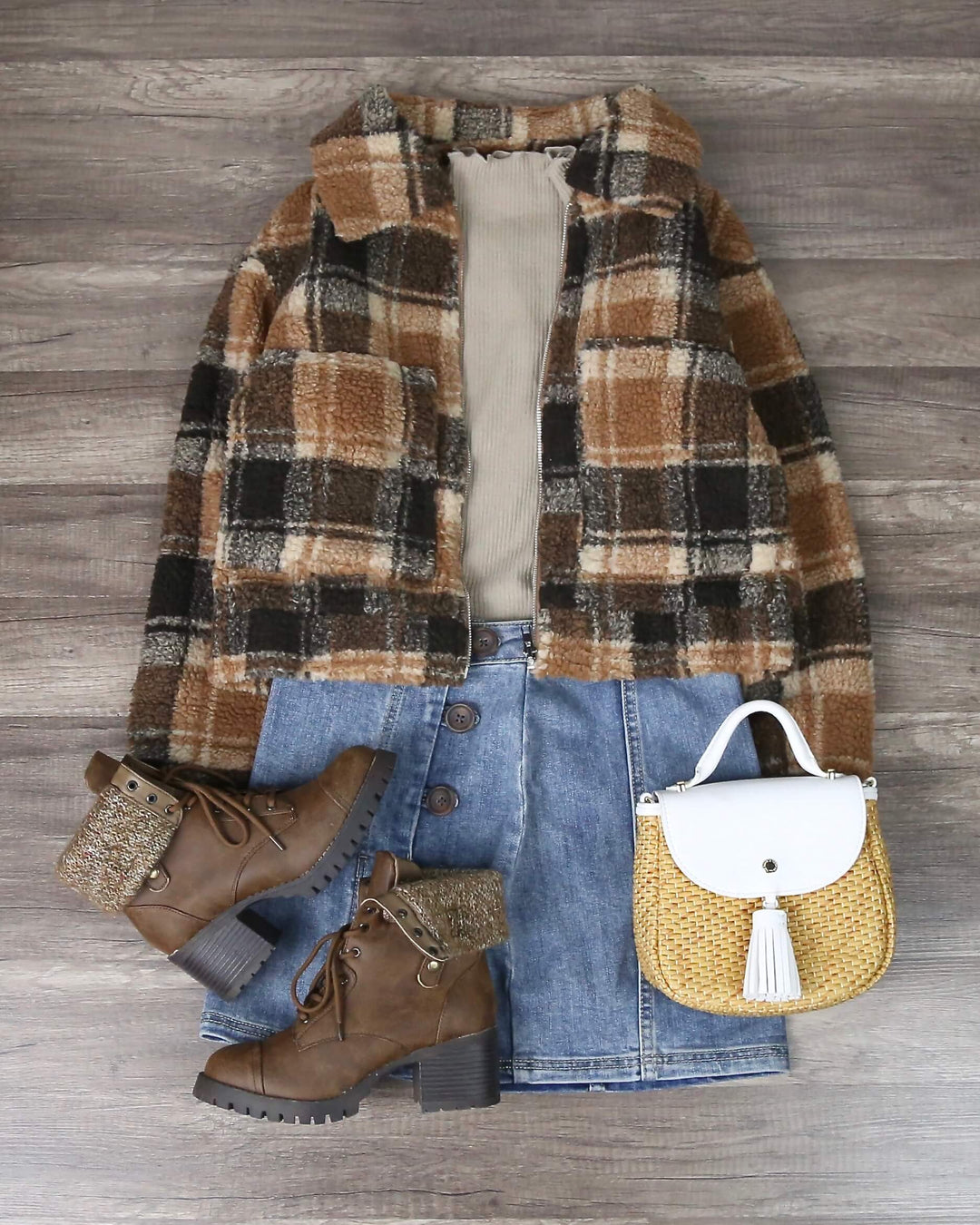 Vintage Plaid Cropped Sherpa Jacket