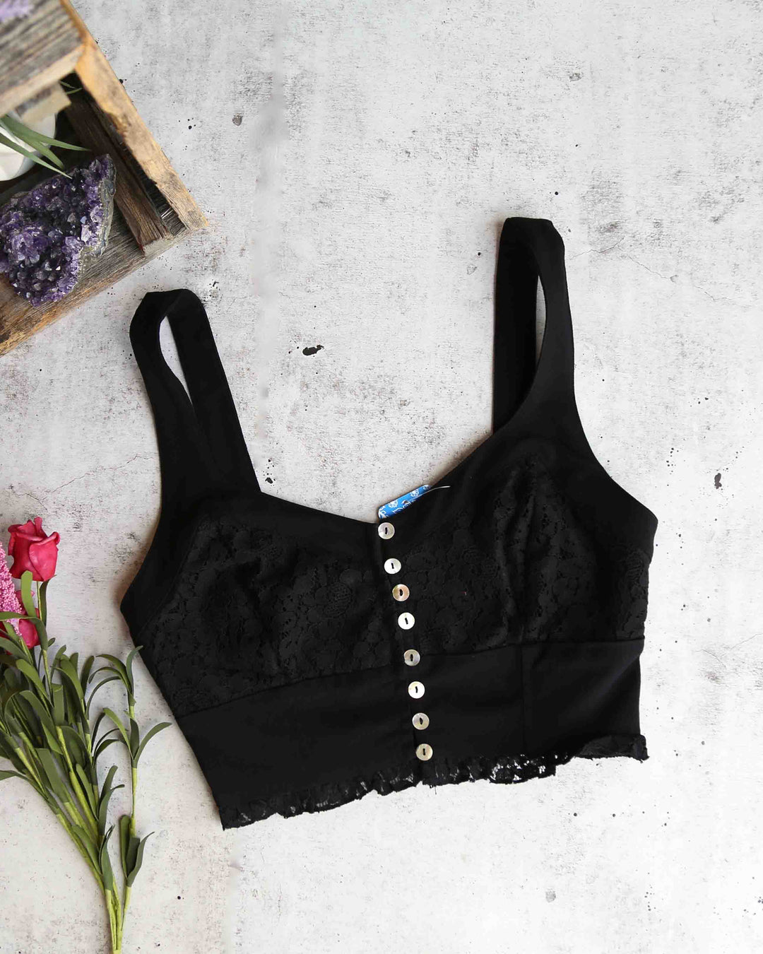 Free People - Here I Go Brami Lace Crop Top in Black