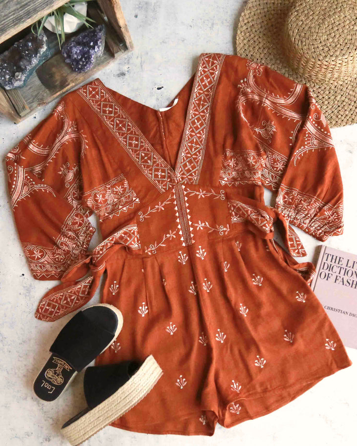 Free People - Azalia V-neck Woven Romper in Chocolate