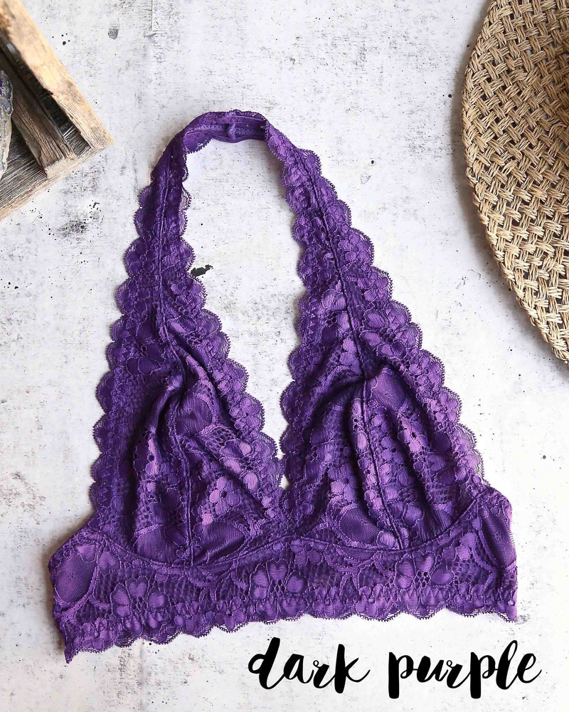Free People Intimately Another Weekend Longline Bralette Crochet Knit Bra  Purple