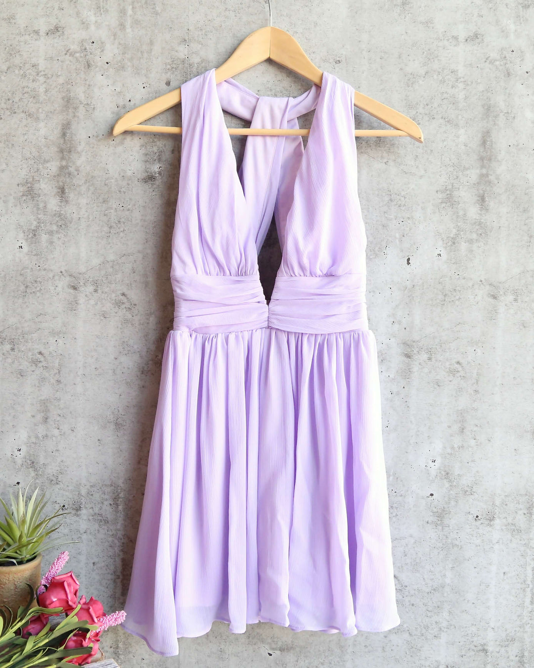 Lost Valley Deep Plunge Dress in Lilac