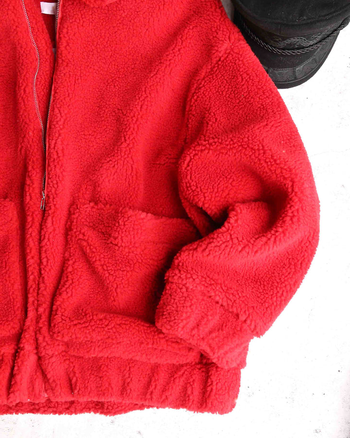 Zip Up Teddy Bear Jacket in Red