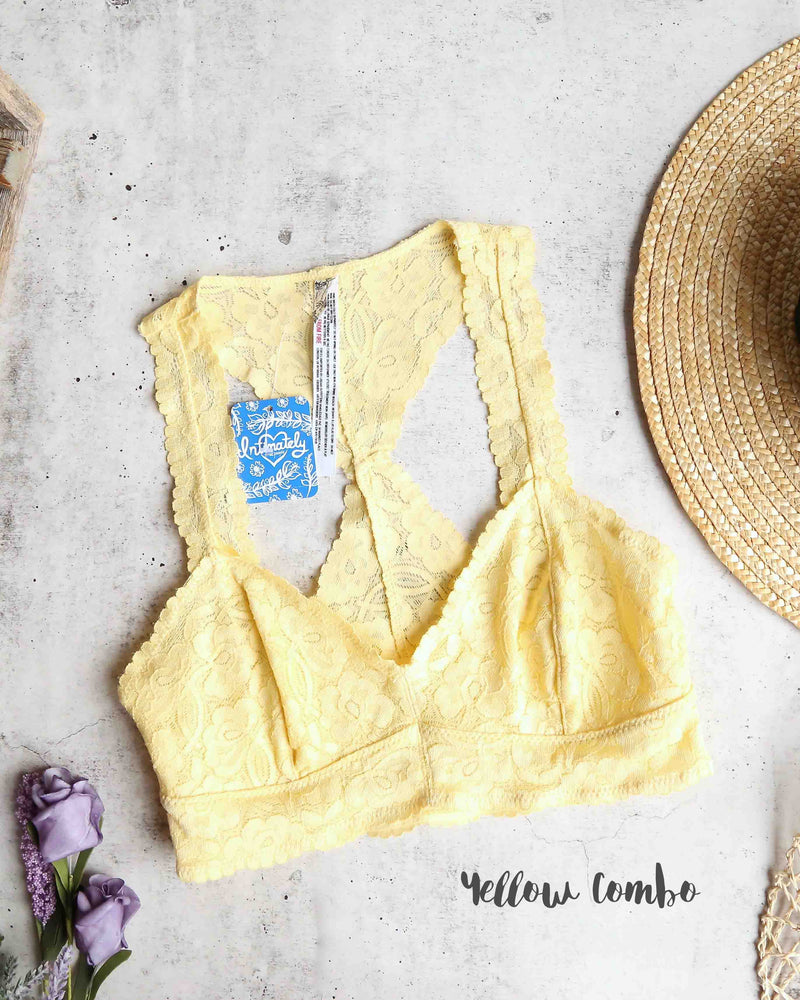 Free People Galloon Lace Racerback Size - Small in Lemon Ice Water
