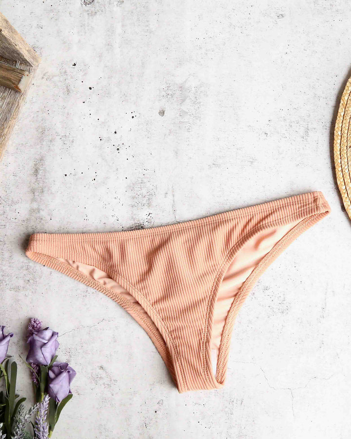 Ribbed High Cut Bikini Bottom in Nude