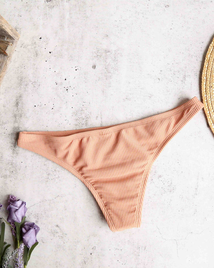 Ribbed High Cut Bikini Bottom in Nude