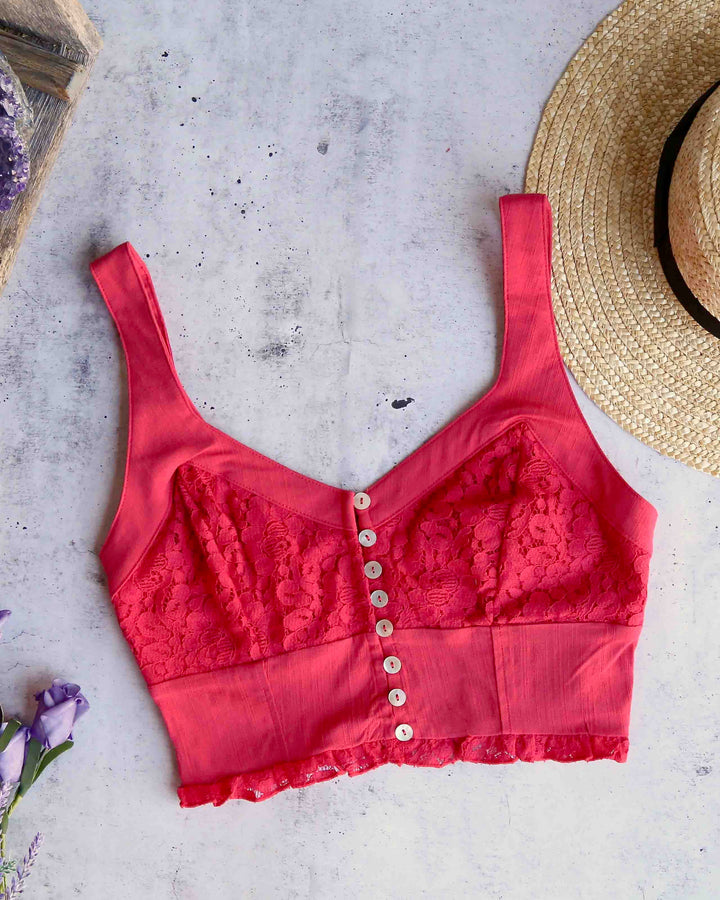 Free People - Here I Go Brami Lace Crop Top in Red