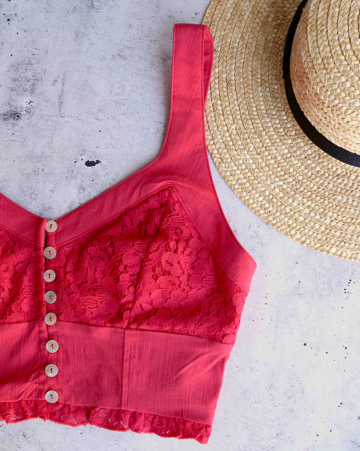 Free People - Here I Go Brami Lace Crop Top in Red