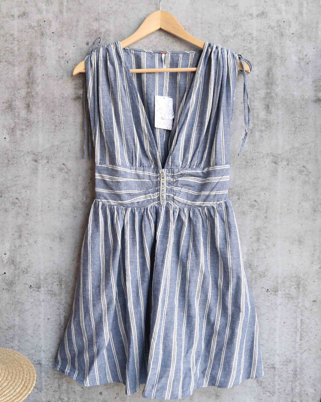 Free People - Roll The Dice Striped Mini Dress in Blue