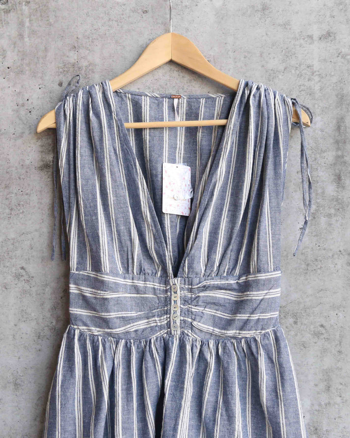 Free People - Roll The Dice Striped Mini Dress in Blue