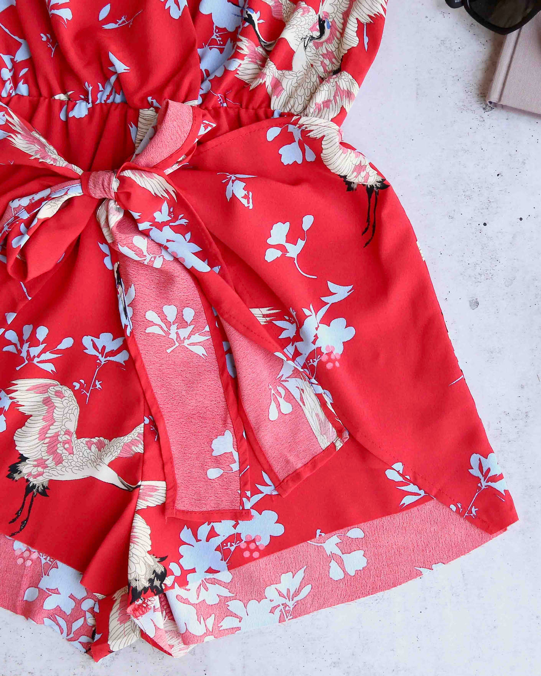 Reverse - Red Floral Raw Hem Romper