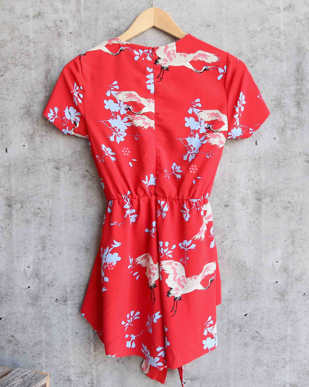 Reverse - Red Floral Raw Hem Romper