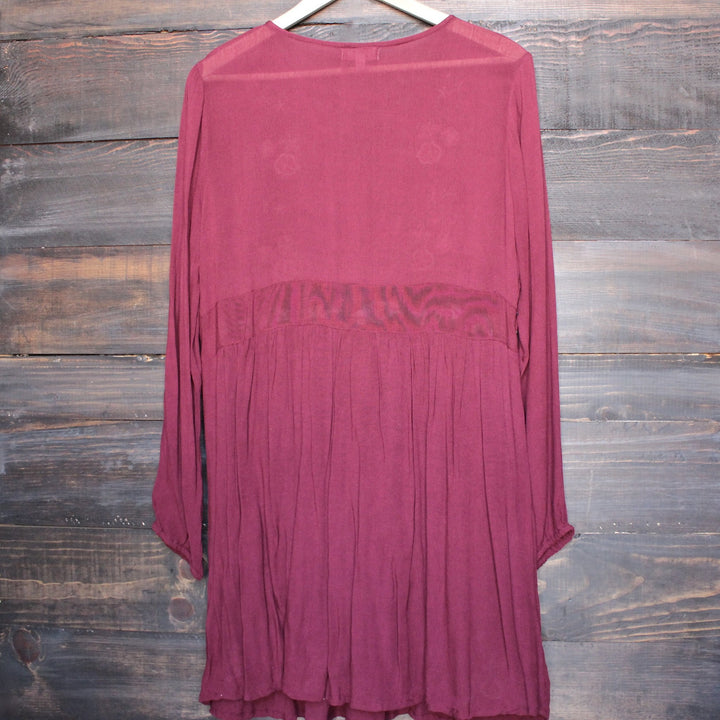 gauzy embroidered boho dress - burgundy - shophearts - 2