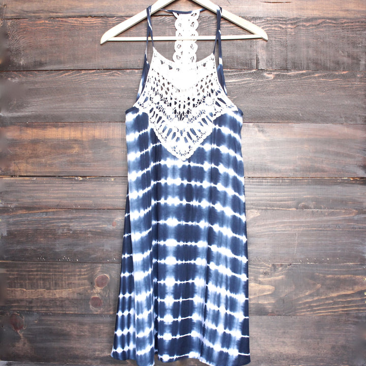 tie dye crochet bib sun dress - navy - shophearts - 1