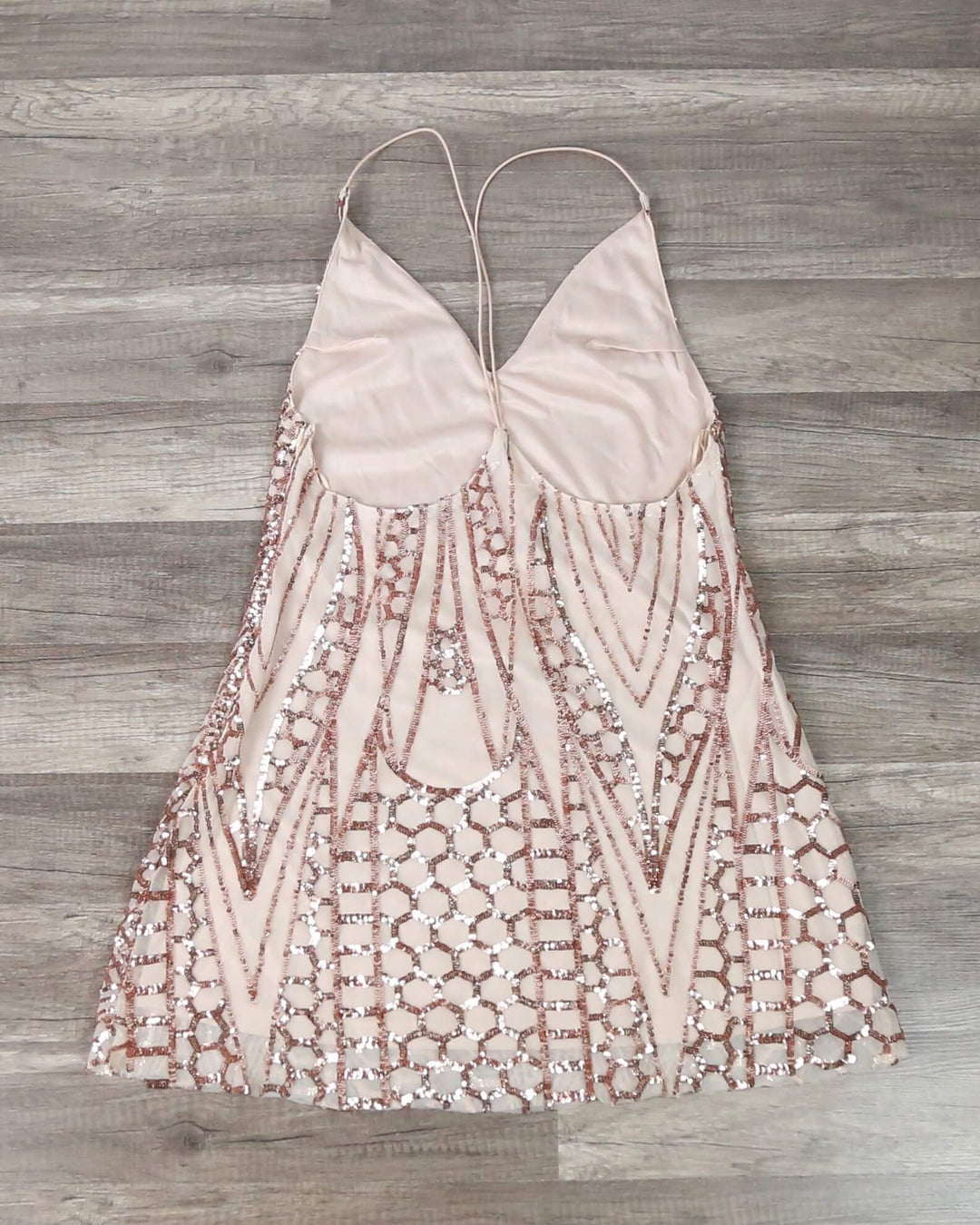 Open Back Sequin Mini Dress in Rose Gold