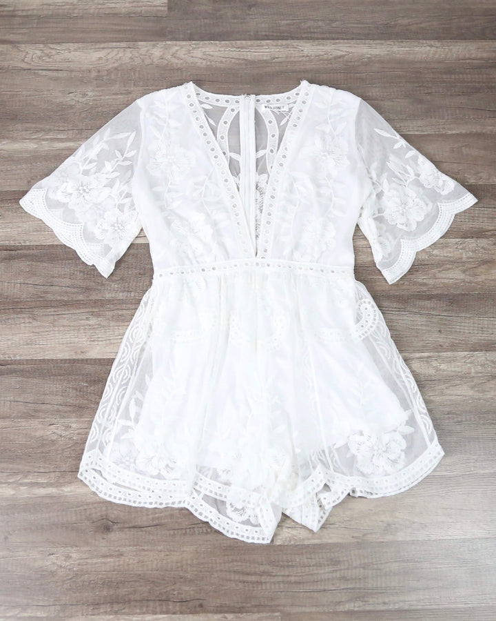 Honey Punch - As You Wish Embroidered Lace Romper (Women) - More Colors