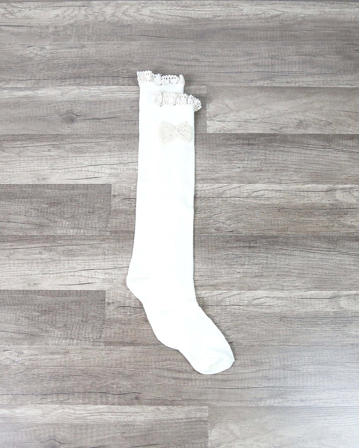 Knee High Socks With Lace Trim and Bow in More Colors