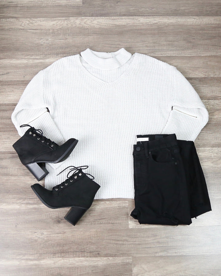 Final Sale - Material Girl Choker Sweater in Grey