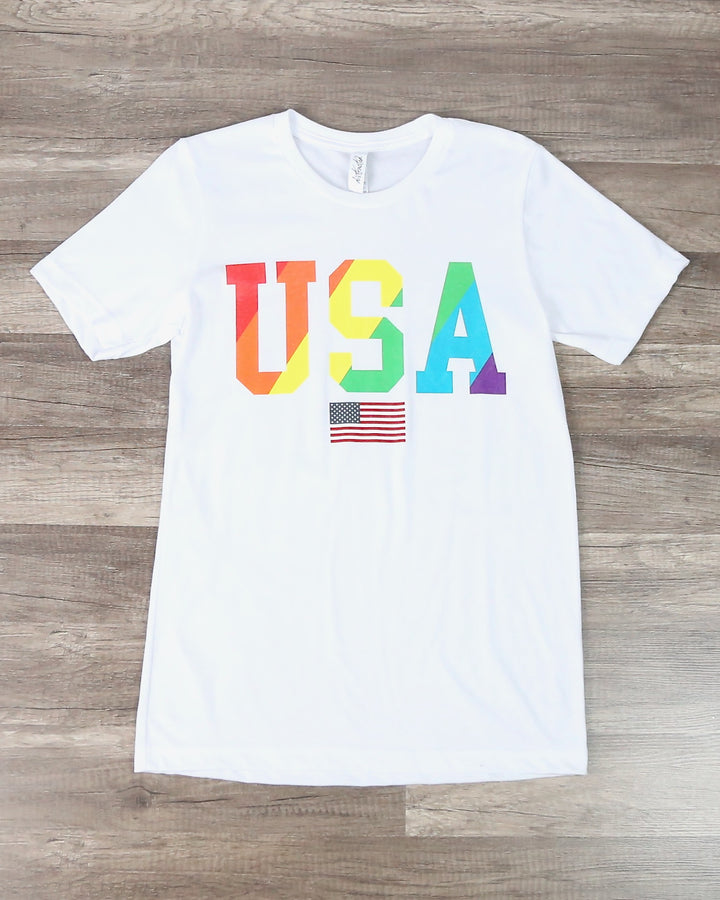 Distracted - Rainbow USA Shirt Unisex Graphic Tee in White