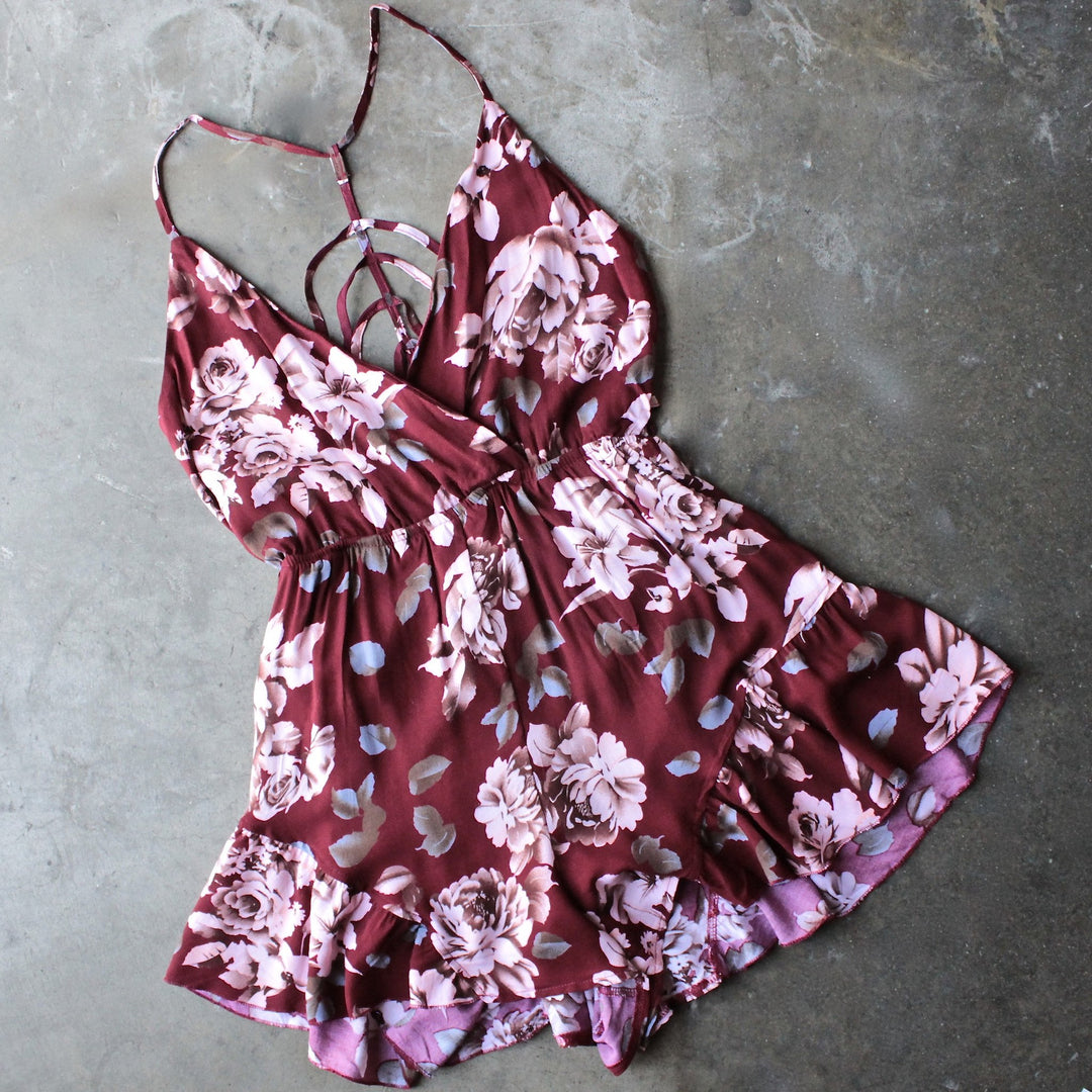 reverse - girl crush romper in burgundy floral - shophearts - 2