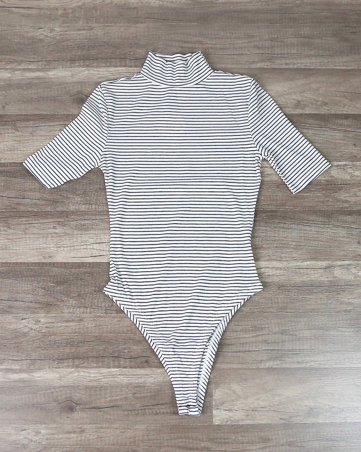 Turtleneck Striped Ribbed Bodysuit